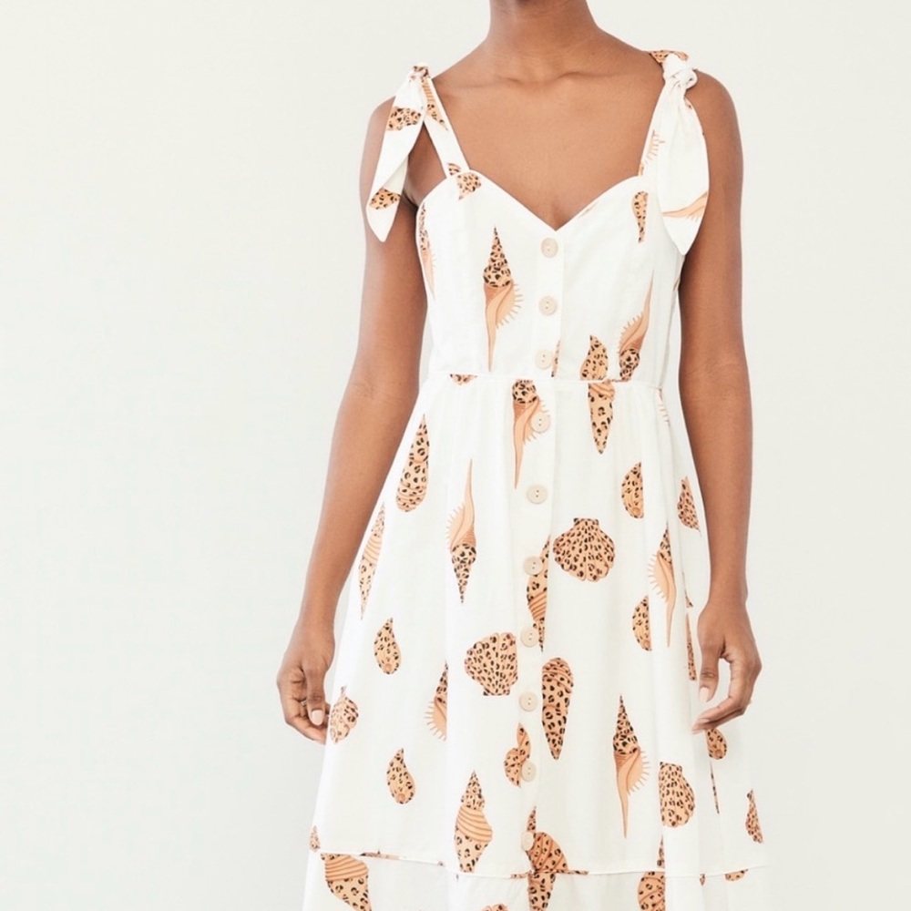 FARM Rio White Midi Dress with Tan Shell Print